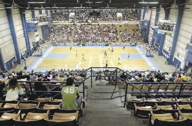 THE MECCA: The Bangor Auditorium, with its V-shape and seating that puts fans right on top of the action, can get extremely loud. The Auditorium will host high school basketball games for the last time this year. The building will soon be torn down and replaced by the Cross Insurance Center.