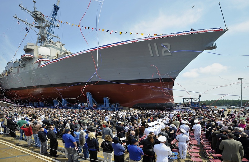 The christening of the Michael Murphy DDG 112 at Bath Iron Works. Bath Iron Works officials are concerned that budget uncertainty could cause the Navy to delay contracts for new destroyers.