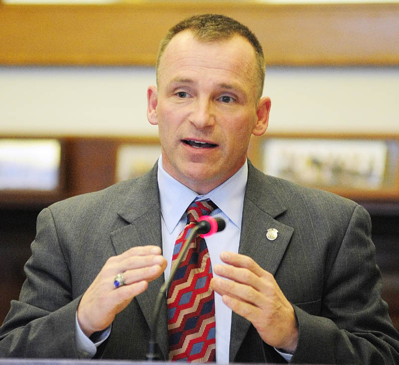 Lt. Col. Raymond Bessette, deputy chief of the Maine State Police, testifies during a public hearing on L.D. 236, An Act To Protect the Privacy of Citizens from Domestic Unmanned Aerial Vehicle Use, before the Judiciary Committee on Tuesday at the State House in Augusta.