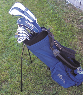 The blue Ping golf bag that held the set of golf clubs stolen from Ross Bragg and acquired from a pawn shop by Nolan Coon had a patch from the Augusta Country Club in Manchester and was made up mostly of Titleist clubs, but had a Ping putter and a Minuzo driver.