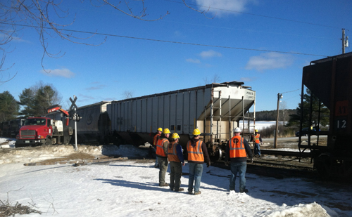 A Pan Am train derailed this morning at the intersection of routes 219 and 106 in Leeds, near the Wayne town line. No injuries were reported.