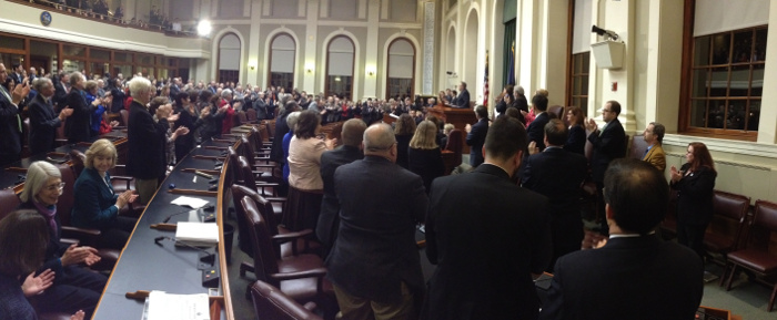 The gallery at the Tuesday's State of the State address gives a standing ovation to Gov. Paul LePage, at the State House in Augusta.