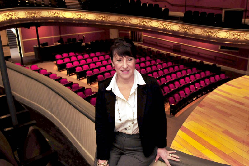 Diane Bryan, executive director for the Opera House Association, seated in the balcony section overlooking the recently expanded Waterville Opera House, which has received the 2012 Community Service Project of the Year award from the Mid-Maine Chamber of Commerce.