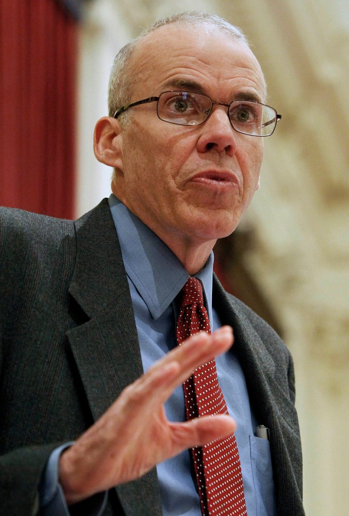 Environmental activist Bill McKibben speaks to the Vermont Legislature last week in Montpelier. The author’s speaking engagement at the State Theatre in November helped build interest in the Jan. 26 tar-sands protest in Portland.