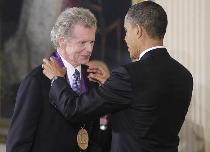 President Barack Obama presents a 2010 National Medal of Arts to pianist Van Cliburn on March 2, 2011, during a ceremony in the East Room of the White House.