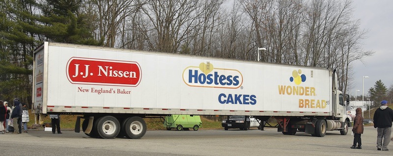 A truck enters the Hostess plant in Biddeford shortly before the business shut down in this Friday, Nov. 16, 2012, file photo.