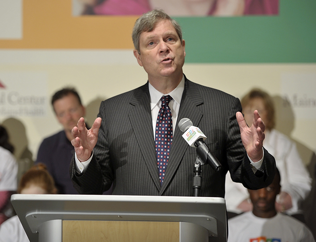 U.S. Agriculture Secretary Tom Vilsack speaks before a group of medical and educational professionals at Maine Medical Center on the importance of healthy choices, good health education and good parental role modeling for our children.