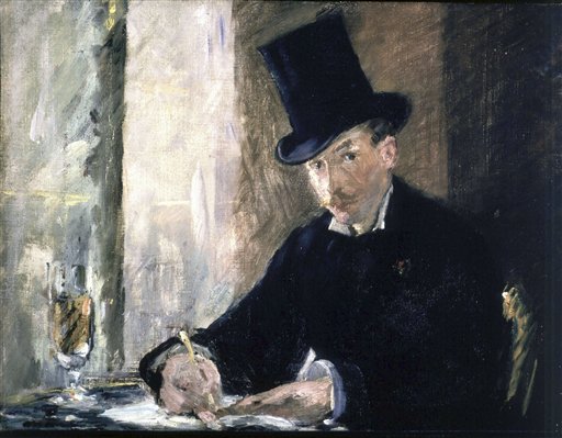This undated file photograph released by the Isabella Stewart Gardner Museum shows the painting "Chez Tortoni," by Manet, one of more than a dozen works of art stolen in the early hours of March 18, 1990.