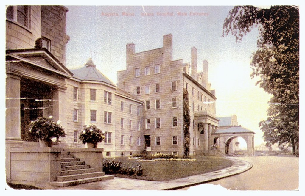 An old postcard shows the former Maine Insane Hospital in Augusta.