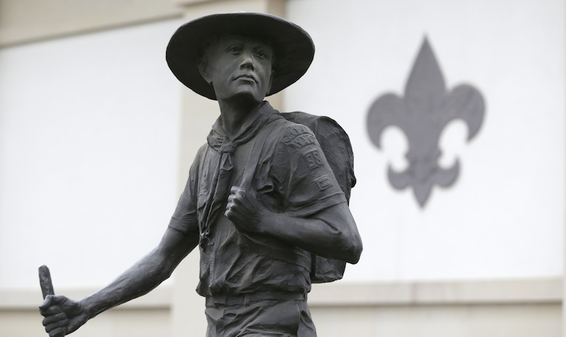 A statue of a Boy Scout stands in front of the National Scouting Museum, Monday, Jan. 28, 2013, in Irving, Texas. (AP Photo/LM Otero)