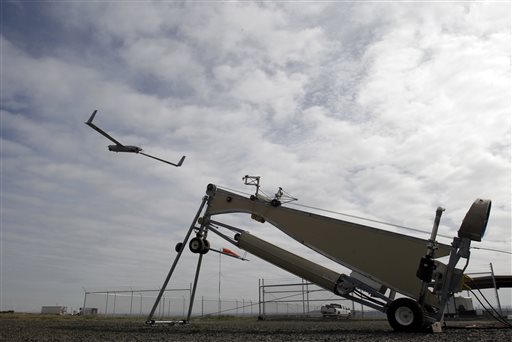 An Insitu ScanEagle unmanned aircraft is launched at the airport in Arlington, Ore., on Wednesday.