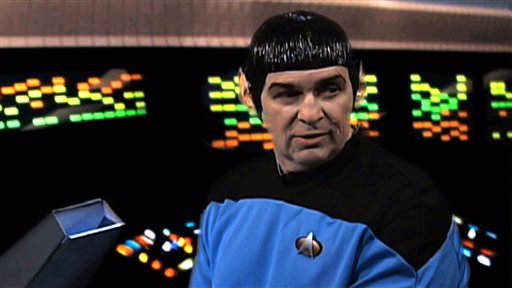 An IRS employee portrays Mr. Spock in a scene from a video parodying the TV show "Star Trek."