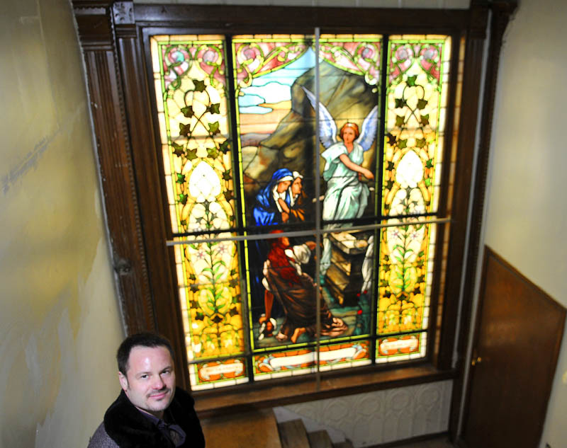 The Stone Turret bed and breakfast will feature several stained glass windows with a Christian theme, which proprietor Shawn Dolley plans to retain as part of a redesign of the Gardiner building into a bed and breakfast and apartments.