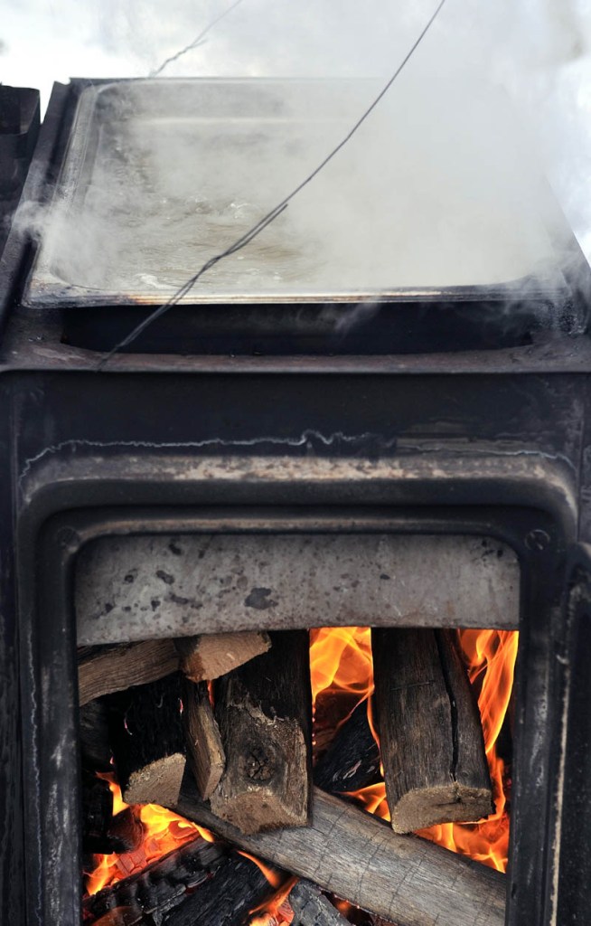 Sap boils on a stove in Oakland Saturday.