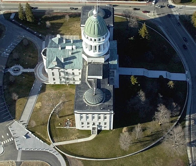 This 2007 file aerial photo shows the Maine State House in Augusta. cross blaine house state house statehouse aerial business government hallowell warm weather