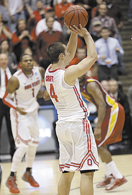 WINNER: Ohio State guard Aaron Craft (4) shoots a game-winning 3-pointer against Iowa State in a third-round game of the NCAA tournament Sunday in Dayton, Ohio.