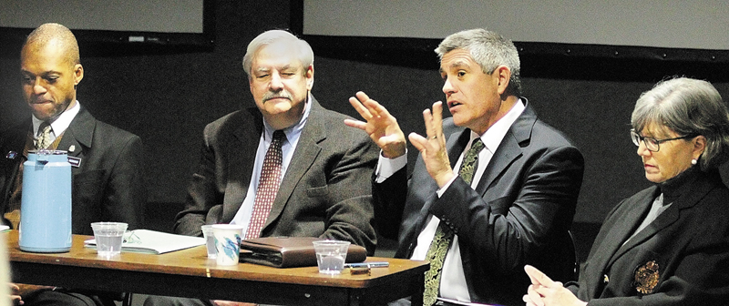 State Rep. Craig Hickman, D-Winthrop, left, Mark Lapping, Dean Lachance and Naomi Schalit took part in a panel discussion of hunger on Wednesday held at the Klahr Holocaust and Human Rights Center of Maine on The University of Maine Augusta campus.