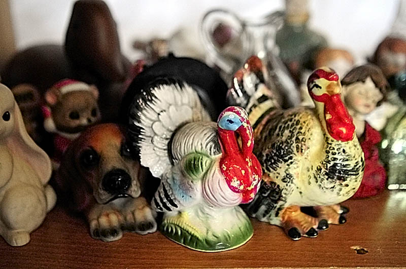 Ceramic turkey figurines are among the items at Bottles and More Redemption Shop in North Monmouth.
