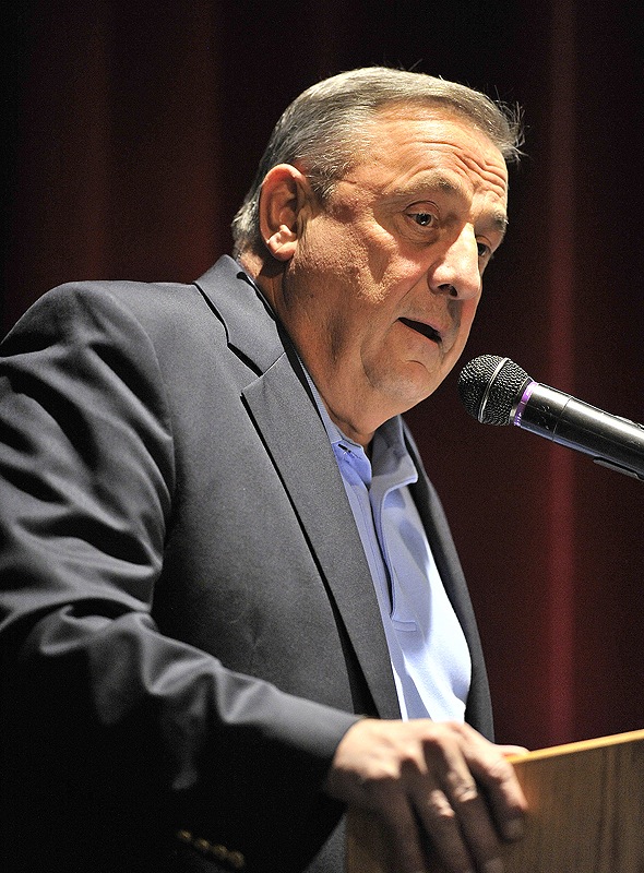 Gov. Paul LePage draws parallels between stringent local zoning codes and what some see as an oppressive U.N. Agenda 21 at a rally Saturday night in Naples.