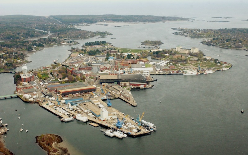 The Portsmouth Naval Shipyard in Kittery is seen on an Island between New Hampshire, right, and Maine in this May 2005 file photo. Any talk of a new Base Realignment and Closure process is likely to raise concerns about the Maine shipyard. (AP Photo/Jim Cole)