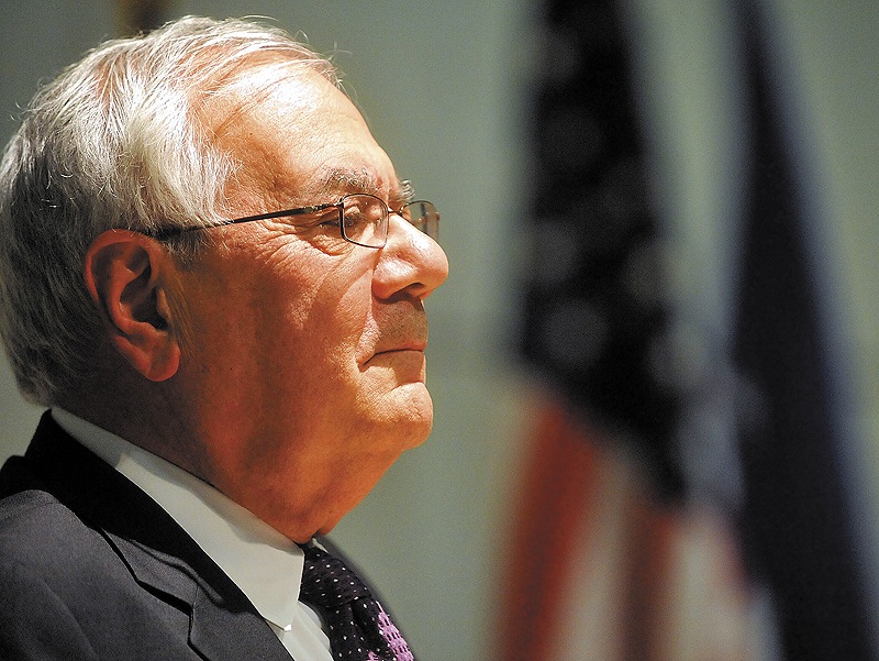 Former U.S. Rep. Barney Frank speaks during the Colby College government spring lecture at the Diamond Building in Waterville on Sunday.