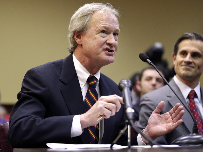 Rhode Island Gov. Lincoln Chafee testifies in support of same-sex marriage before the state's House Judiciary Committee in January.