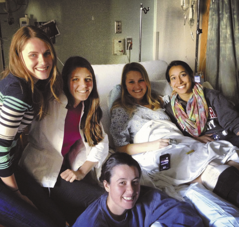 Northeastern University student Sarah Girouard, a 2010 graduate of Falmouth High School, was treated at Tufts Medical Center after being injured by the bombings at the Boston Marathon on Monday. Girouard's right leg was injured by shrapnel, but she is expected to recover in a few months.