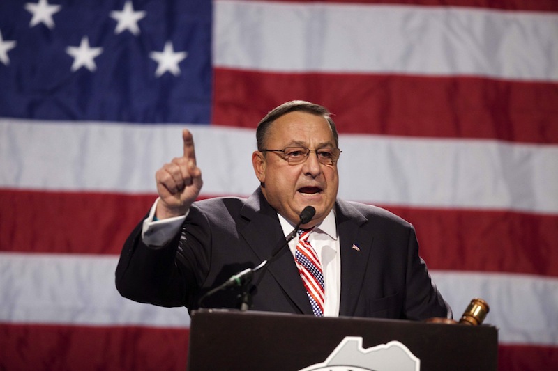 In this May 2012 file photo, Gov. Paul LePage speaks at the Maine Republican Convention. The lawyer seeking an investigation into claims that Gov. Paul LePage pressured unemployment hearing officers to side with business owners over workers says the case could be grounds to reopen recent appeals decisions. (AP Photo/Robert F. Bukaty)