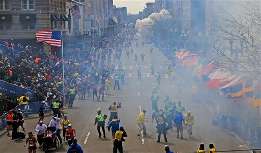 People react as an explosion goes off near the finish line of the 2013 Boston Marathon in Boston on Monday. Event after nail-biting event, America was rocked this week, in rare and frightening ways, with what felt like an unremitting series of tragedies.