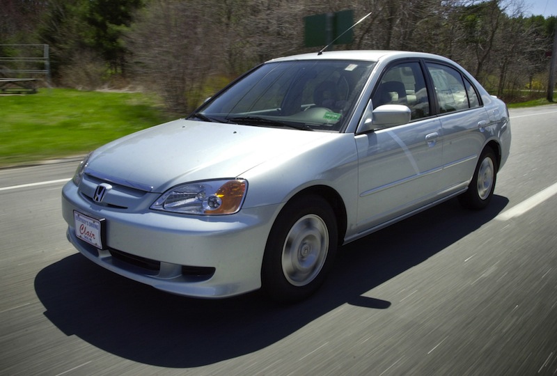 A Honda Civic Hybrid is shown in Saco in 2002. More than 1 million vehicles in North America are part of a recall.