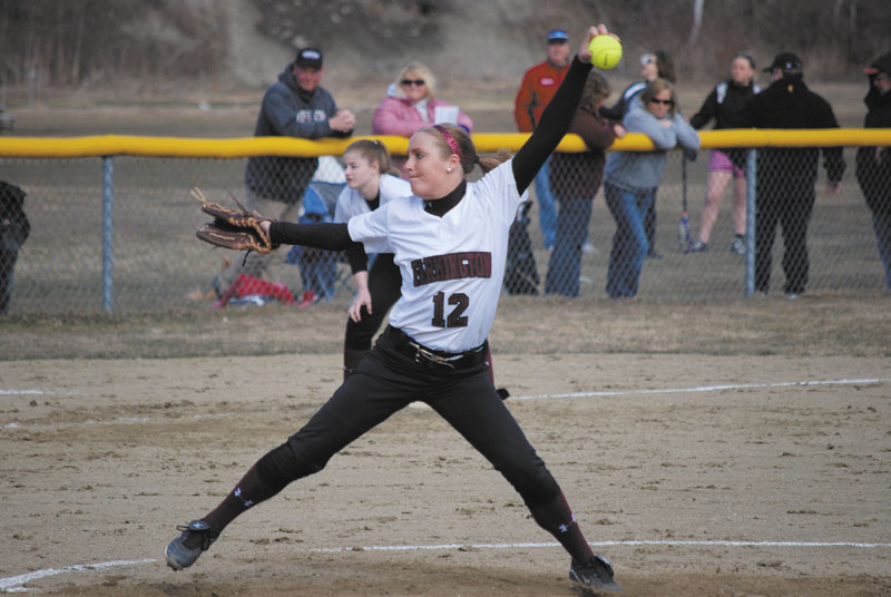 TOUGH IN THE CIRCLE: Cony High School graduate Emily Soule did not expect to pitch at the University of Maine at Farmington, but has become the team’s ace. She is 6-3 with a 1.92 ERA this spring.