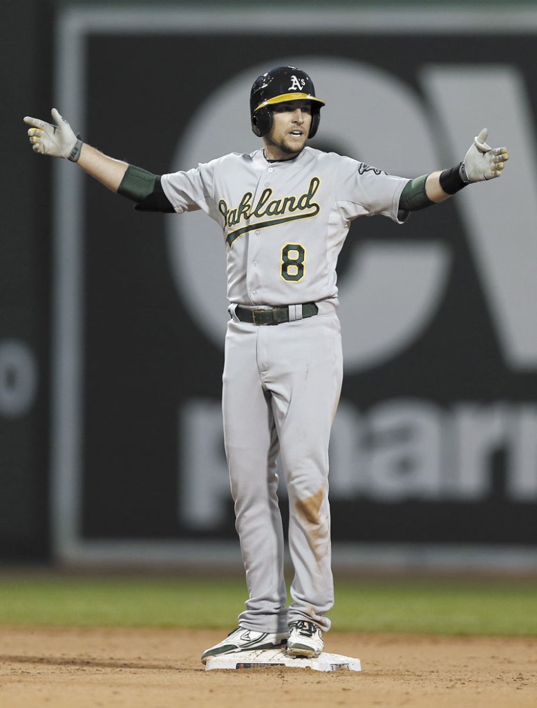 FAMILIAR FACE: Jed Lowrie was one of three former Portland Sea Dogs to face the Boston Red Sox as members of the Oakland A’s this week. Brandon Moss and Josh Reddick were the others.