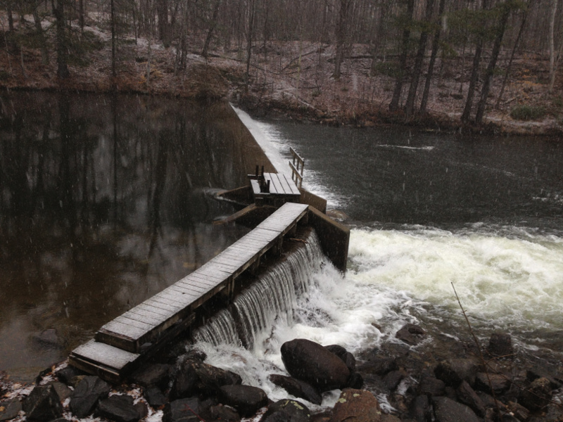 The Martin R. Hovey Memorial Dam in East Monmouth, on Jug Stream near Annabessacook Lake, where state police recovered the body of Romeo Parent, 20, on Friday.