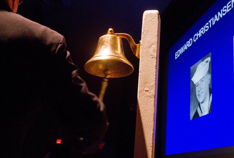 During a memorial service for the 50th anniversary of the sinking of the USS Thresher on Saturday in Portsmouth, N.H., a bell is rung for each of the 129 sailors, engineers and civilians who were lost when the nuclear submarine went down during sea trials in the Atlantic Ocean east of Cape Cod on April 10, 1963.