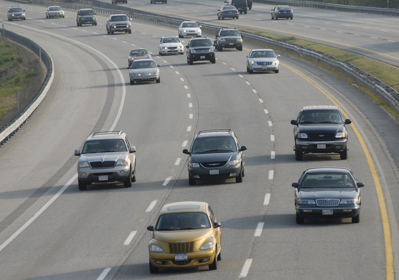 Stretches of highway in Maine, such as this section along the Maine Turnpike in Saco, could have higher speed limits under a bill approved by the Maine Senate on Tuesday.