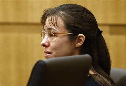 Jodi Arias cries as Steven Alexander, brother of murder victim Travis Alexander, makes his "victim impact statement" to the jury Thursday at Maricopa County Superior Court in Phoenix.
