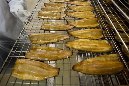 Smoked trout is inspected at the Ducktrap River company in Belfast.