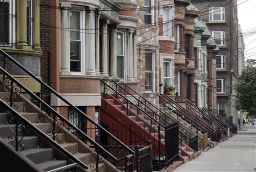 Manicured homes line a street in the Longwood Historic District, in The Bronx borough of New York.