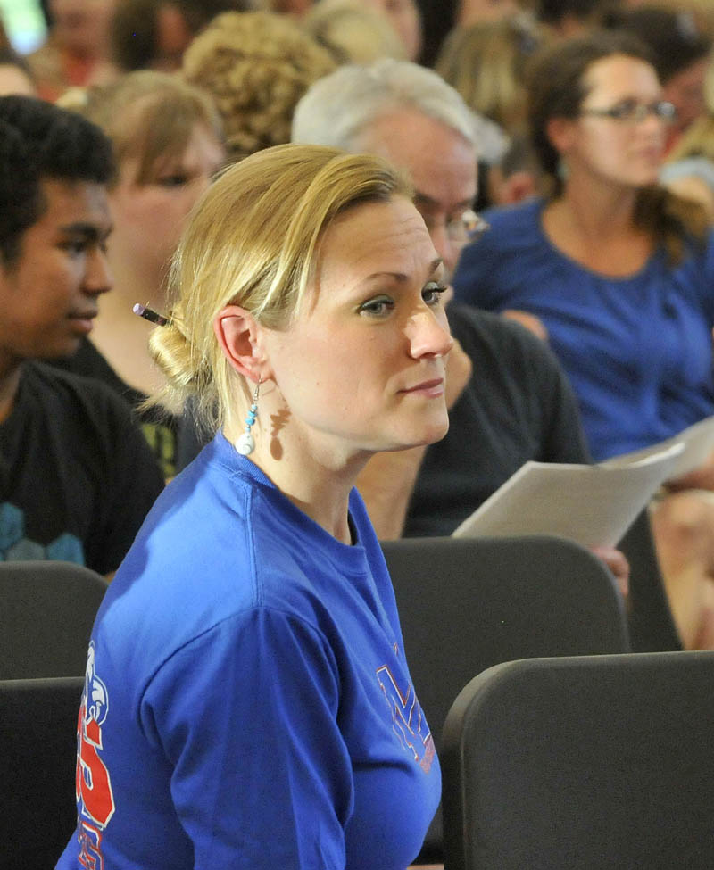 Tamara Wener at Messalonskee High School during a special school board meeting at Messalonskee Junior High School in Oakland on Thursday.