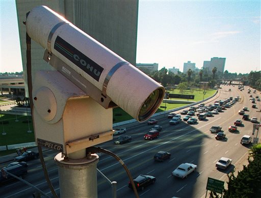 A remote camera for the Los Angeles Department of Transportation oversees traffic flow in the Westwood area of Los Angeles. A Los Angeles councilman wants the city to examine giving police access to the cameras, which would expand the LAPD's camera network from about 700 cameras to more than 1,000.