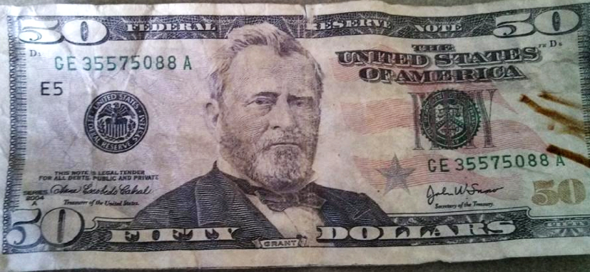 Sanford police provided this example of a counterfeit $50 bill.