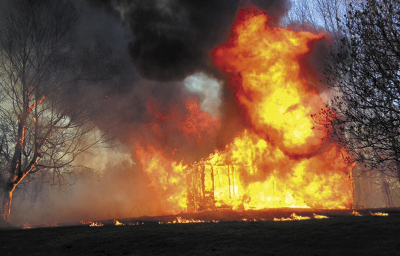 Fire destroyed a former chicken brood house on the Berry Road in Wayne on Saturday.