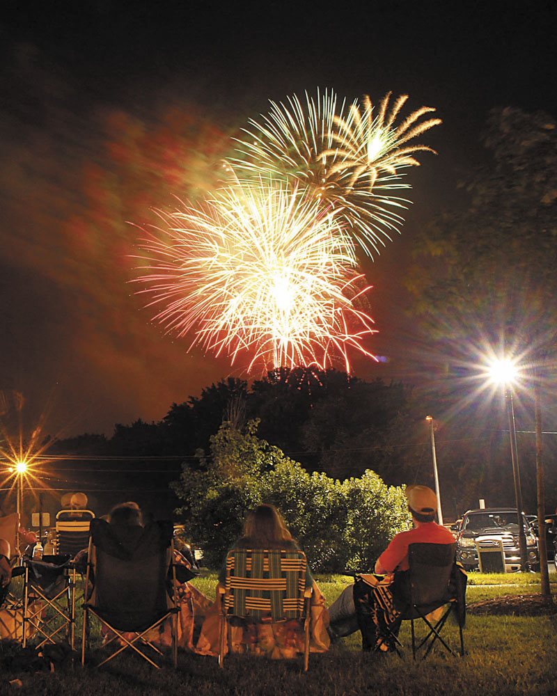 Fireworks light up the sky over the Hathaway Creative Center in Waterville on July 4. The fireworks show was part of the Winslow Family 4th of July Celebration, which has only had four volunteers sign up for this year's festival.