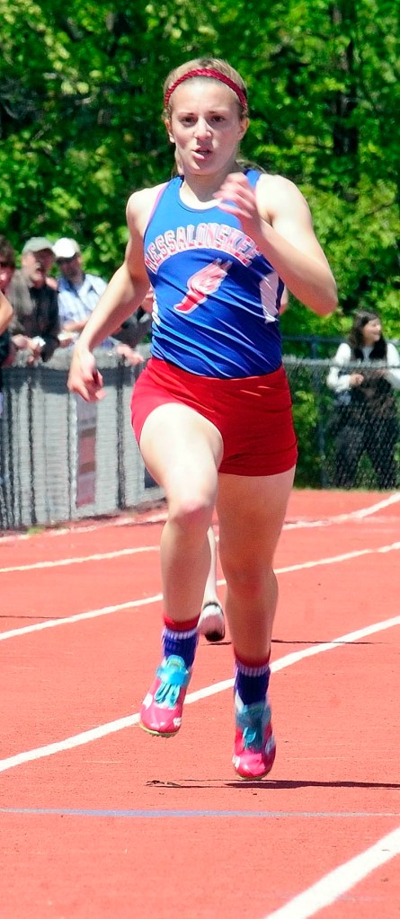 Messalonskee's Amanda Knight won the 400-meter dash at the Kennebec Valley Athletic Conference Class A track and field championship meet on Monday in Bath.