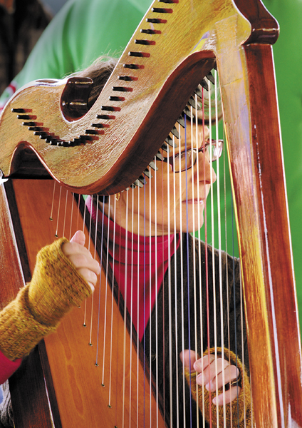 Harpist Deborah Ridlon performs at the Mill Park Farmers Market on Tuesday in Augusta. The market's summer hours are 2 to 6 p.m., Tuesdays through mid-November. In all, the market will have 16 vendors, according to market manager Emily Vellani. They'll have seedlings, produce, meat, eggs, honey, syrup, baked goods, ice cream, cheese and other items. The market will accept EBT or SNAP program payments.