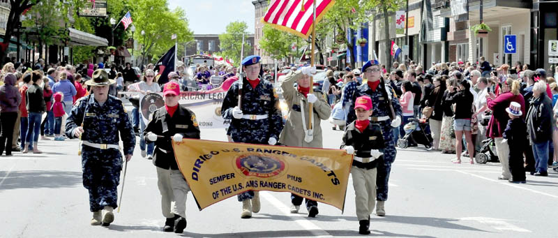 Members of the Dirigo U.S. Ranger Cadets joined veterans organizations, marching bands, fire departments and other groups during the well-attended Memorial Day parade through downtown Waterville on Monday.