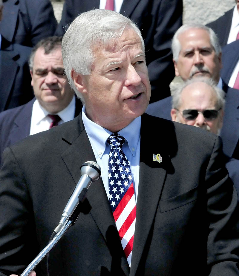 U.S. Rep. Michael Michaud, D-2nd District, speaks Sunday at a wreath- laying ceremony honoring veterans, firefighters, police and emergency workers, at St. Francis and Pine Grove cemeteries in Waterville. Michaud, the top-ranking Democrat on the House Veterans Affairs Committee, on Wednesday joined lawmakers on Capitol Hill in pressuring the Pentagon and the Department of Veterans Affairs to address a bureaucratic backlog that has some veterans waiting years to receive disability claims.