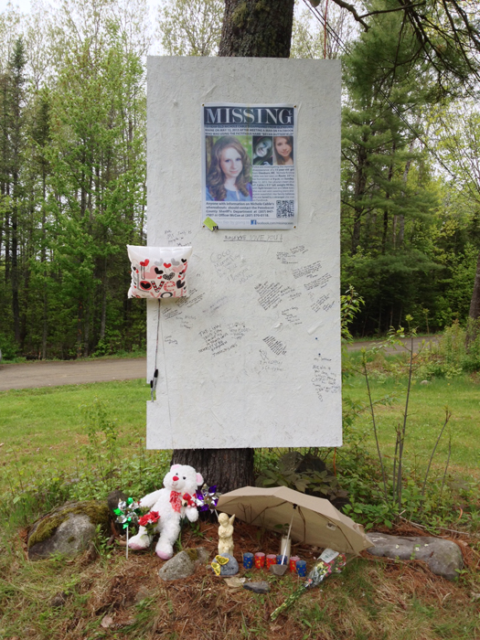 A memorial on Route 221 near Glenburn on Tuesday shows the love and friendship extended to Nichole Cable.