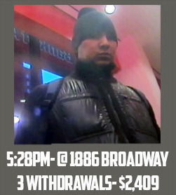 Image shows a man allegedly using fraudulent magnetic cards to steal money from a cash machine in Manhattan.
