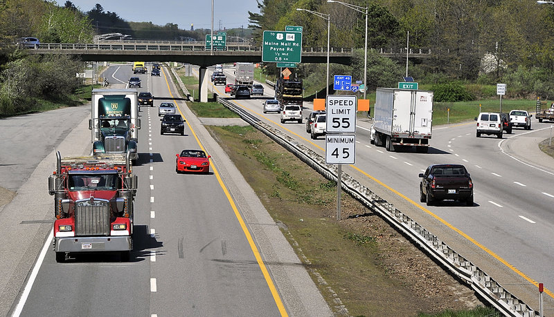 The Maine Turnpike was busy with traffic Thursday near Exit 44 in South Portland. An analysis of turnpike traffic by toll interchange suggests that motorists have taken steps to avoid some of the plazas that have had increases in their fares during the last six months.